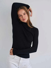 CONTOUR RIBBED MOCK PULLOVER