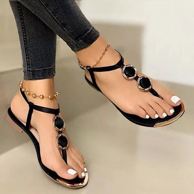 GILDED OVAL T-STRAP SANDALS