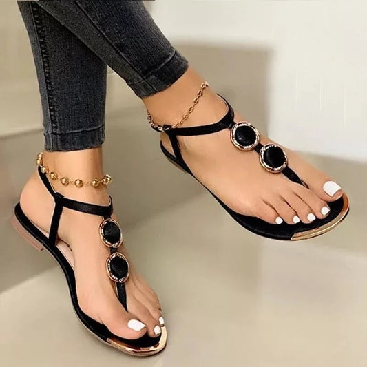 GILDED OVAL T-STRAP SANDALS