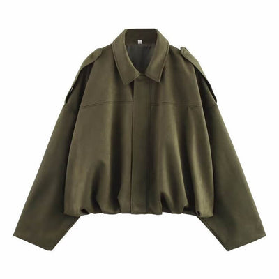 BUBBLE HEM SUEDE BOMBER
