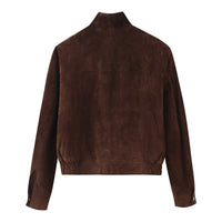 CHOCOLATE SUEDE BOMBER JACKET