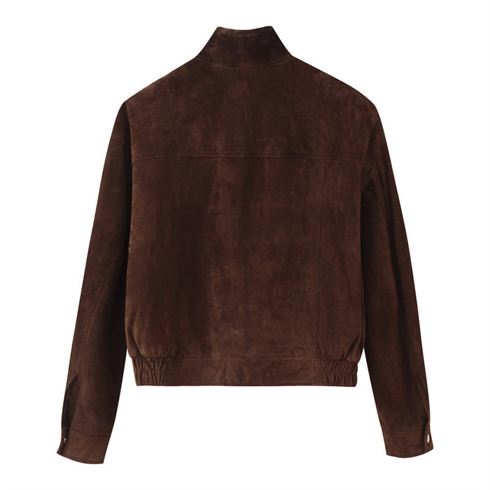 CHOCOLATE SUEDE BOMBER JACKET