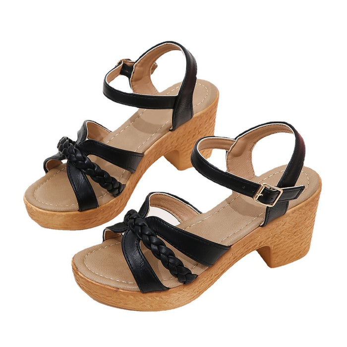SOLEBREEZE WOVEN BLOCK HEEL SANDALS