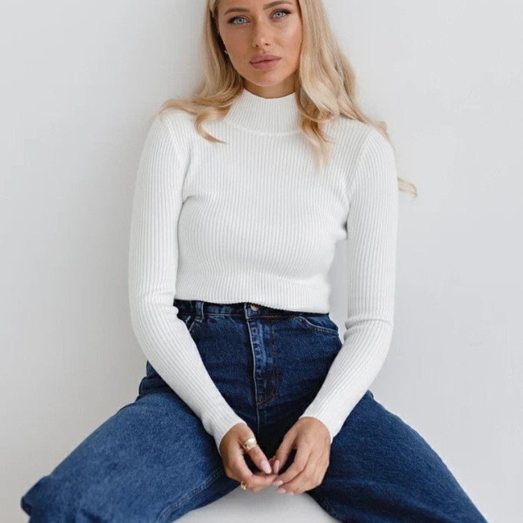 CONTOUR RIBBED MOCK PULLOVER