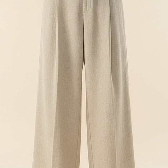 PLEATED LINEN WIDE-LEG TROUSER