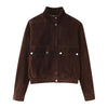 CHOCOLATE SUEDE BOMBER JACKET