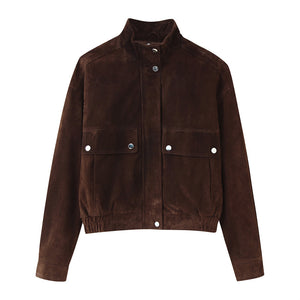 CHOCOLATE SUEDE BOMBER JACKET
