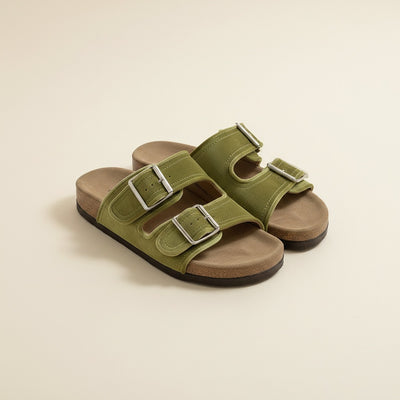 DOUBLE STRAP LEATHER SLIDE SANDAL