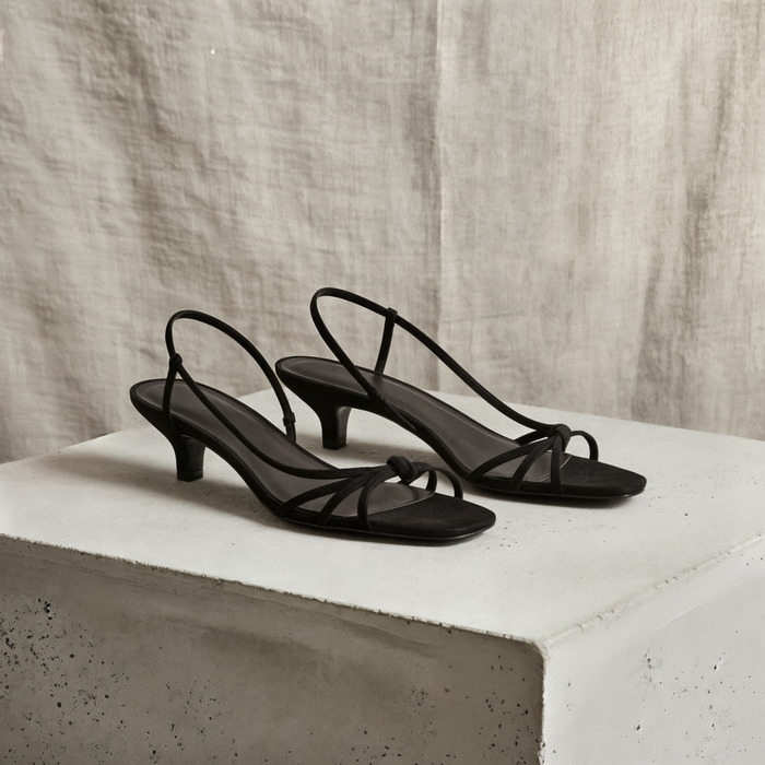 KNOTTED LEATHER KITTEN SANDAL