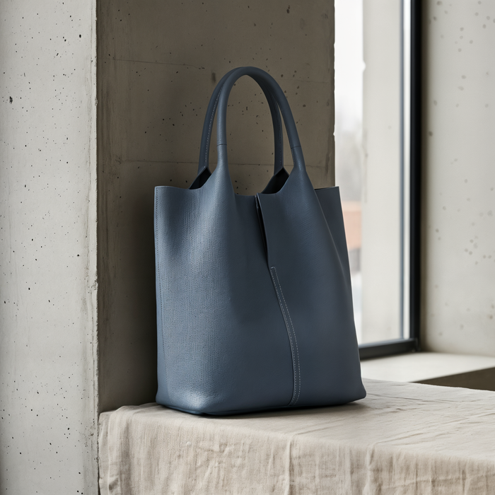 SLATE UNSTRUCTURED LEATHER TOTE