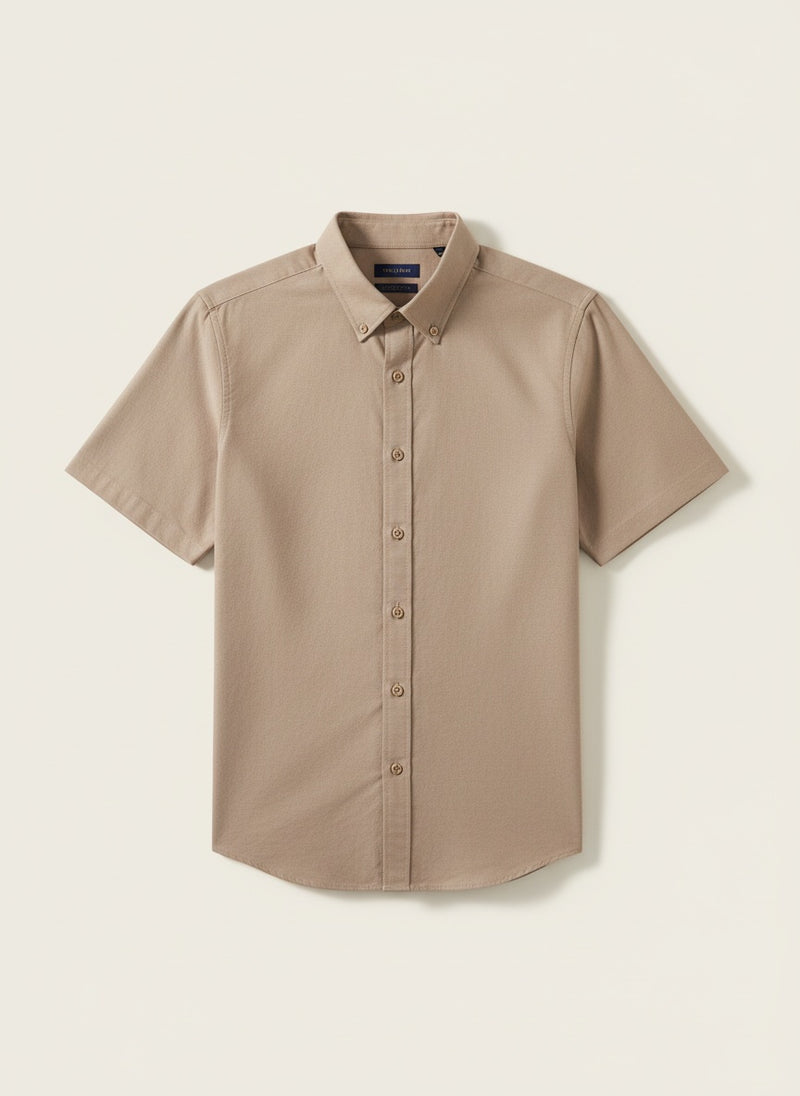 TAUPE OXFORD SHORT-SLEEVE SHIRT