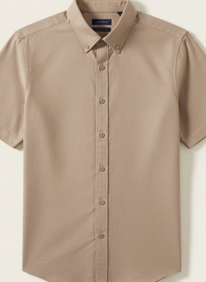 TAUPE OXFORD SHORT-SLEEVE SHIRT