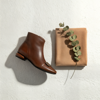 COGNAC BURNISHED BUCKLE ANKLE BOOT