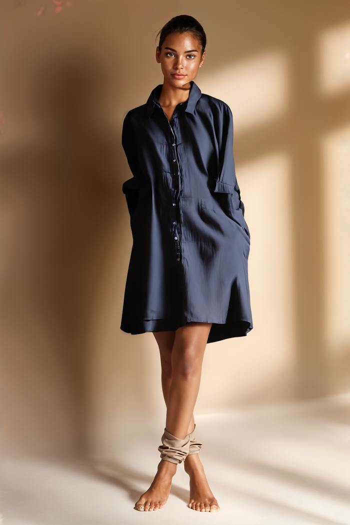 LINEN SHIRT DRESS MIDI