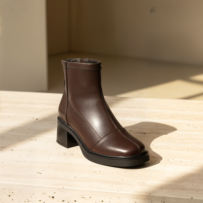 ESPRESSO SQUARE-TOE BLOCK HEEL BOOT