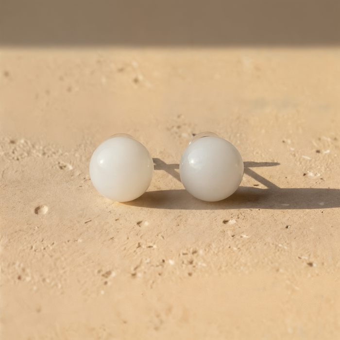WHITE JADE ORB STUDS