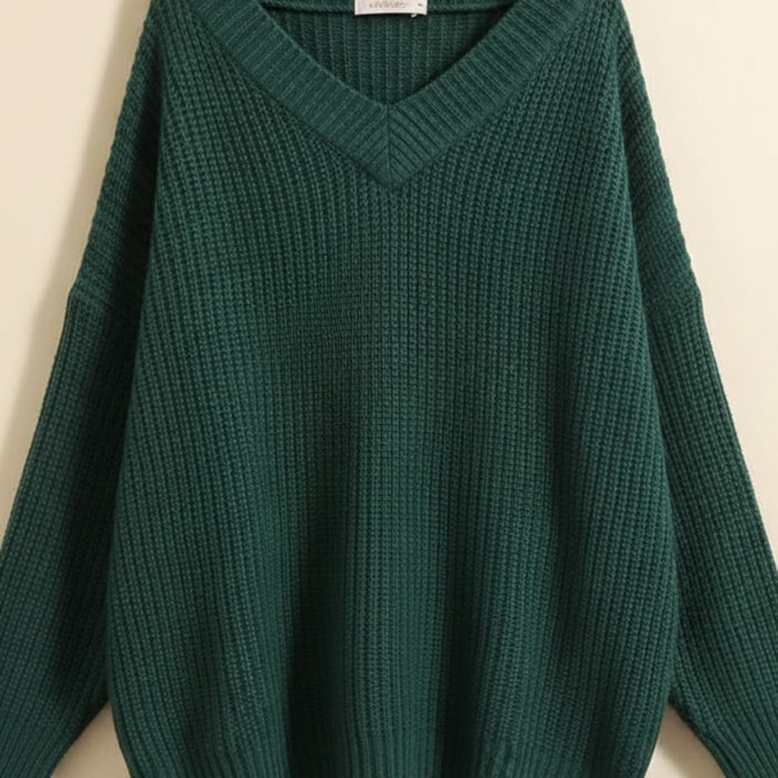 OVERSIZED V-NECK RIBBED PULLOVER