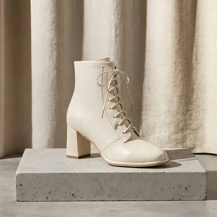 IVORY SQUARE-TOE ANKLE BOOT