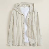 HOODED LINEN SHIRT IN OATMEAL