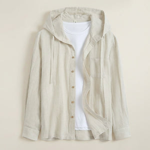 HOODED LINEN SHIRT IN OATMEAL