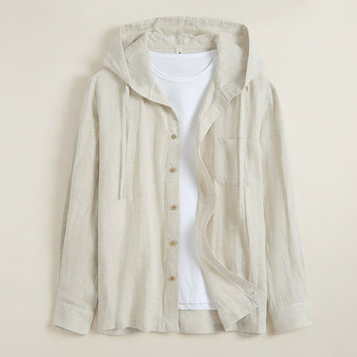 HOODED LINEN SHIRT IN OATMEAL
