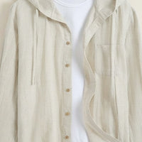 HOODED LINEN SHIRT IN OATMEAL