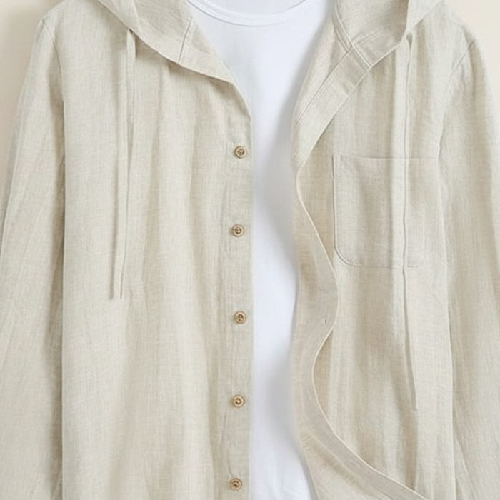 HOODED LINEN SHIRT IN OATMEAL