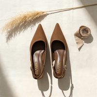 CAMEL SUEDE SLINGBACK KITTEN PUMP