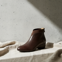 CHOCOLATE ALMOND-TOE LEATHER ANKLE BOOT