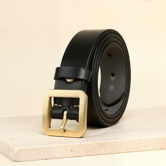 POLISHED BLACK LEATHER DRESS BELT