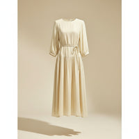 IVORY PLEATED SILK MIDI DRESS