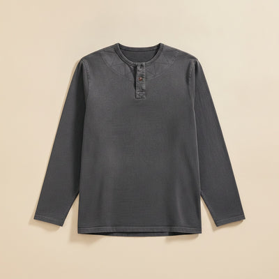 CHARCOAL COTTON HENLEY LONG SLEEVE