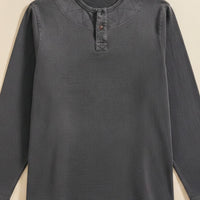 CHARCOAL COTTON HENLEY LONG SLEEVE
