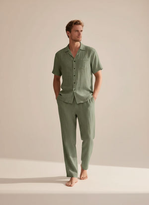 SAGE LINEN CAMP-COLLAR SET