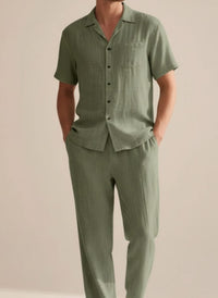 SAGE LINEN CAMP-COLLAR SET