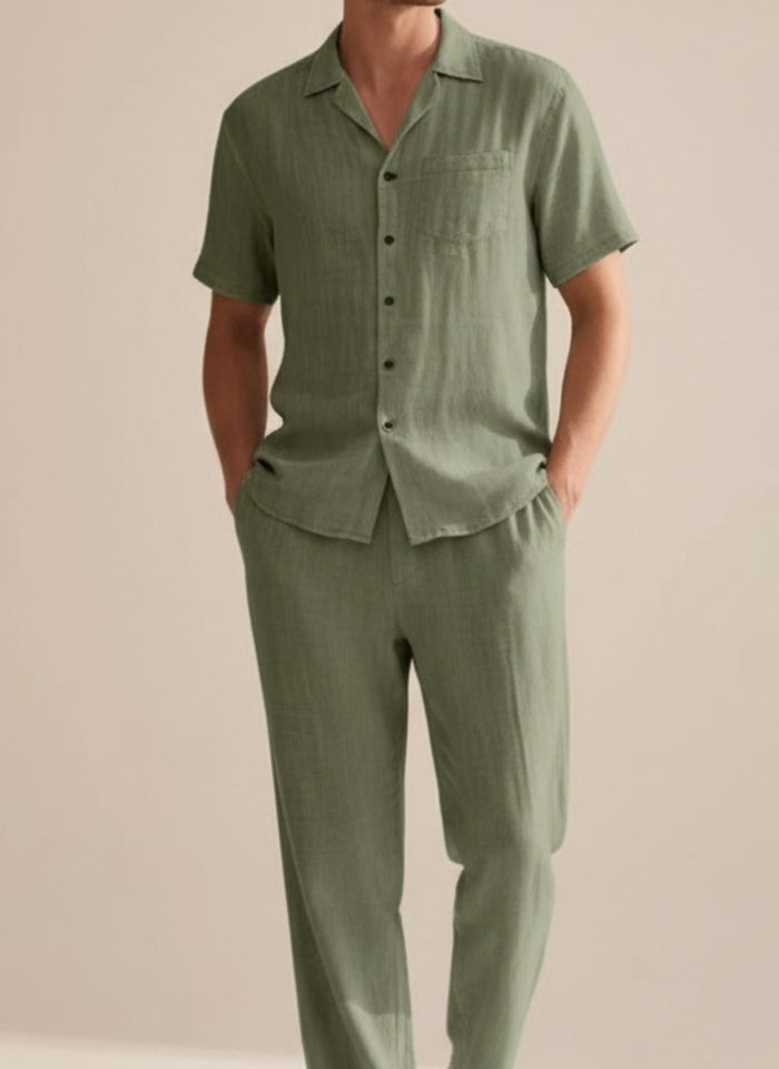 SAGE LINEN CAMP-COLLAR SET