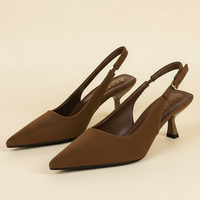 CAMEL SUEDE SLINGBACK KITTEN PUMP