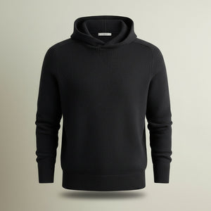 MERINO HOODED PULLOVER IN BLACK