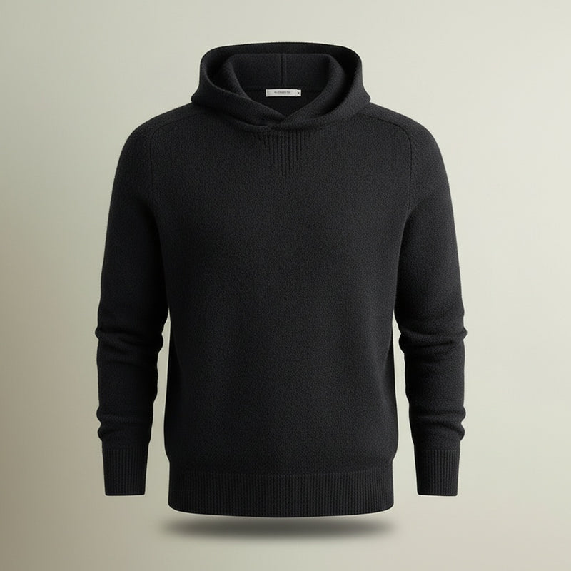 MERINO HOODED PULLOVER IN BLACK