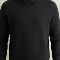 MERINO HOODED PULLOVER IN BLACK