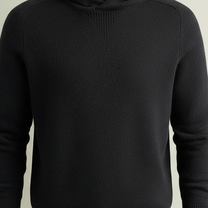 MERINO HOODED PULLOVER IN BLACK