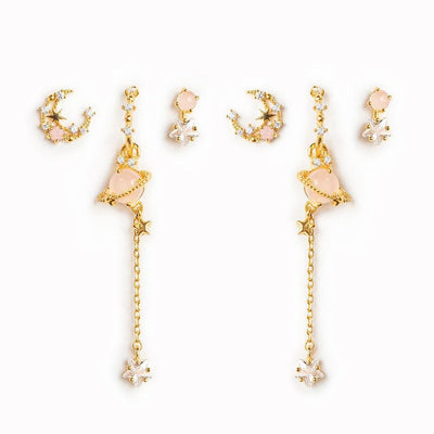 NIGHT CYCLE EARRINGS — MOON, STAR & SATURN DROP