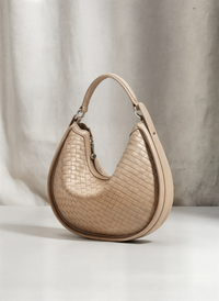 WOVEN CRESCENT LEATHER SHOULDER BAG