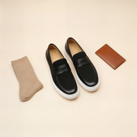 BLACK LEATHER SADDLE SLIP-ON