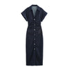 RUCHED INDIGO MIDI DRESS