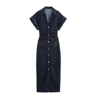RUCHED INDIGO MIDI DRESS