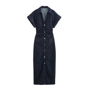 RUCHED INDIGO MIDI DRESS