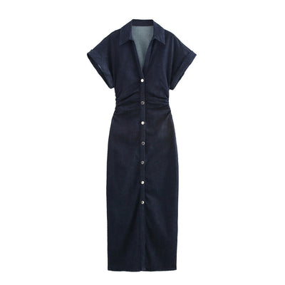 RUCHED INDIGO MIDI DRESS