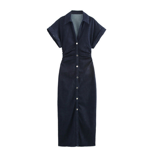 RUCHED INDIGO MIDI DRESS