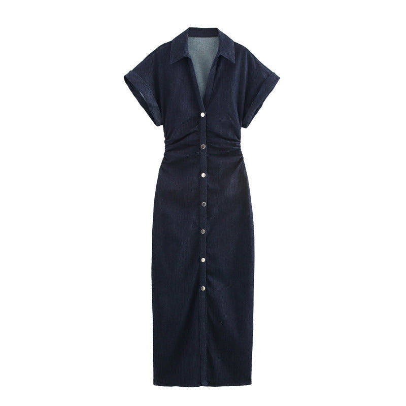RUCHED INDIGO MIDI DRESS